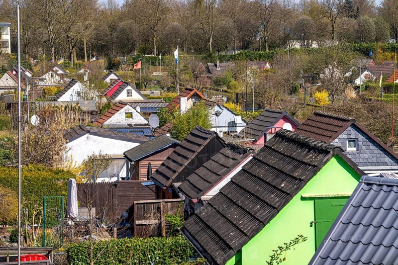 Allotment garden association Carolinenglück e.V.in Bochum, allotments and plots in spring, North Rhine-Westphalia, Germany