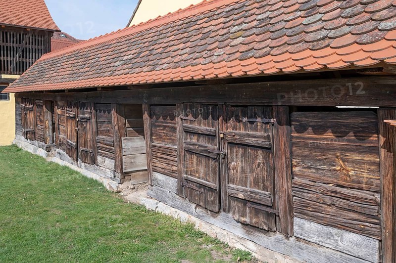 Historic bristle cattle stables from the castle farm, Adelsdorfer Schlosshof, now a foundation, Adfelsdorf, Middle Franconia, Bavaria, Germany