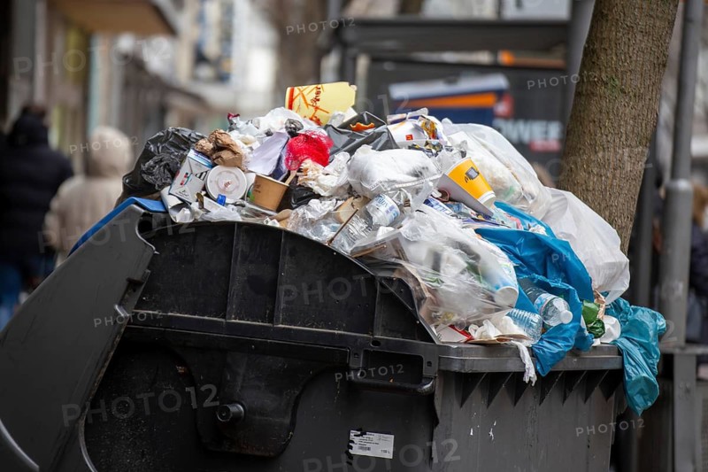 Residual waste bin is ready for emptying at the street