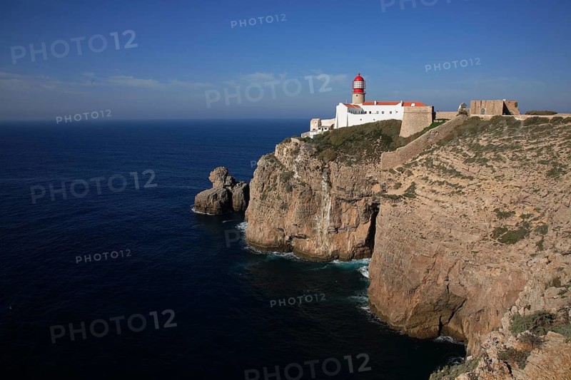 The lighthouse directly on the Cabo de Sao Vicente in the Algarve at the most south-westerly point of mainland Europe, Portugal