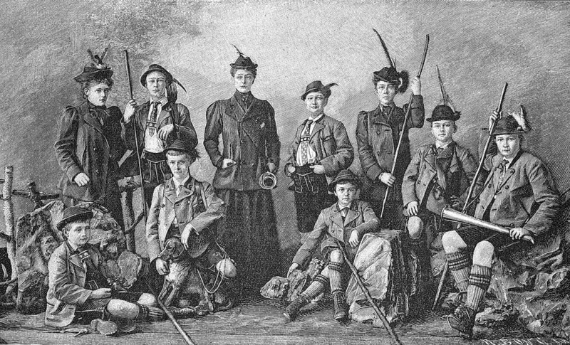 Princely summer visitors. From left: Princess Gabriele, Prince Oskar, Crown Prince Wilhelm, Prince Ludwig, Princess Sophie, Prince Fritz, Prince Franz Joseph, Princess Elisabeth, Prince August and Prince Adalbert, c. 1887, Germany, Historic, digitally restored reproduction of a 19th century original, exact original date unknown