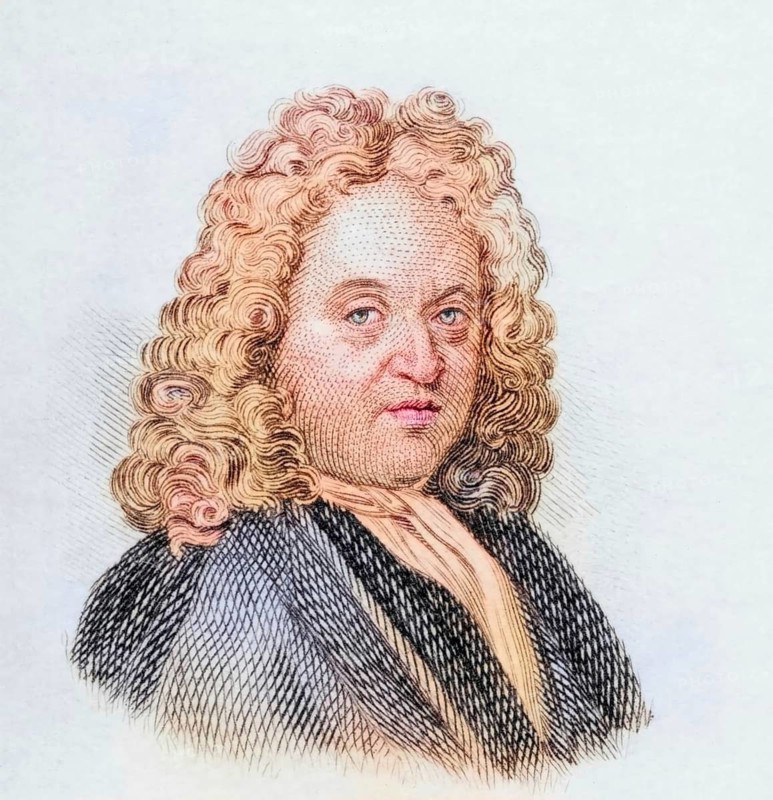Jean Leclerc or Jean Le Clerc, Johannes Clericus, (born 19 March 1657 in Geneva, died 8 January 1736 in Amsterdam) was a Genevan theologian and philologist, coloured woodcut from Crabbe's Historical Dictionary from 1825, Historical, digital reproduction