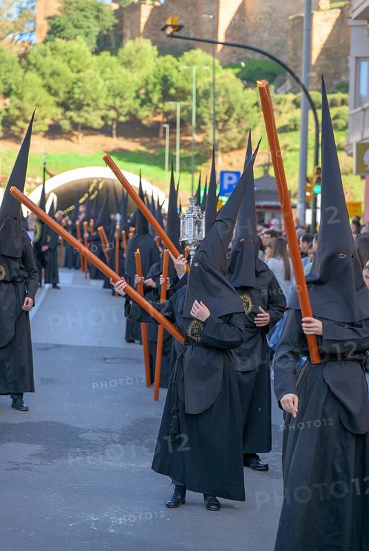 Good Friday procession, buses with candles, Nazarenes, Malaga, Spain