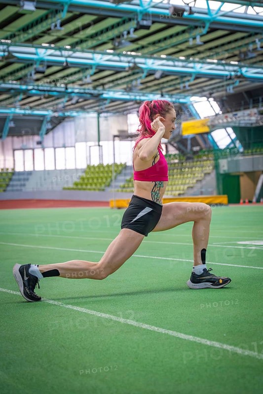 Running athlete in the stadium, demonstrating strength and endurance during training, Glaspalast, Sindelfingen