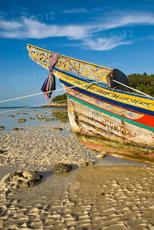 Longtail boat in Siam Bay on Racha Yai Island, Thailand, Asia, Siam, Southeast Asia, longtail boat, boat, boats, fishing, fishing boat