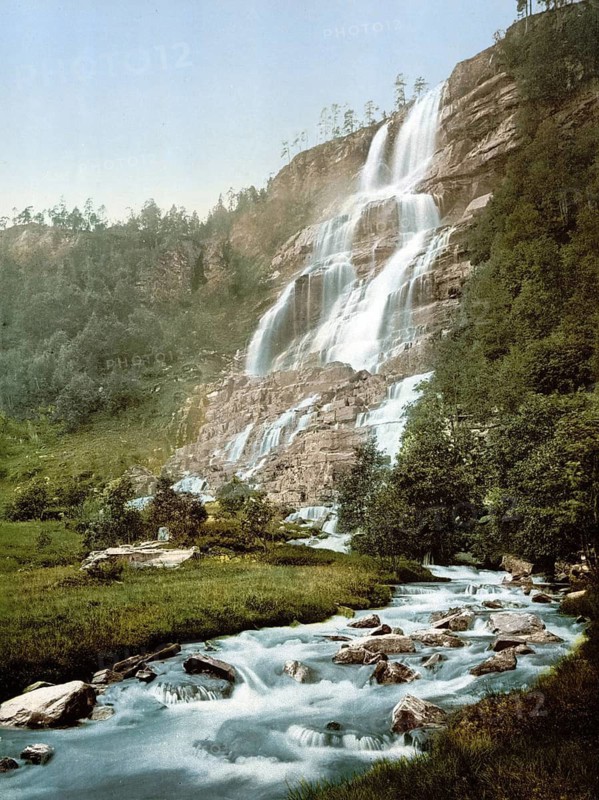 Tvindefos, Tvindefossen, Norway, View from 1885, Historical, digitally restored reproduction from a 19th century original, Record date not stated