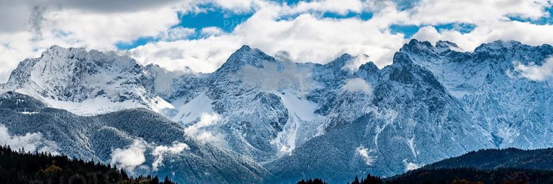 Panorama of the Karwendel near Mittenwald, Werdenfelser Land, Upper Bavaria, Bavaria, Germany