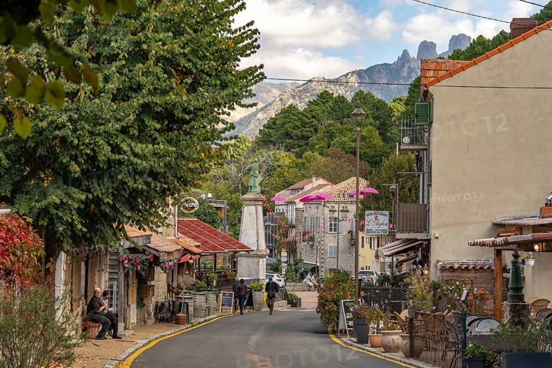 On the main street in Zonza, Corsica, France