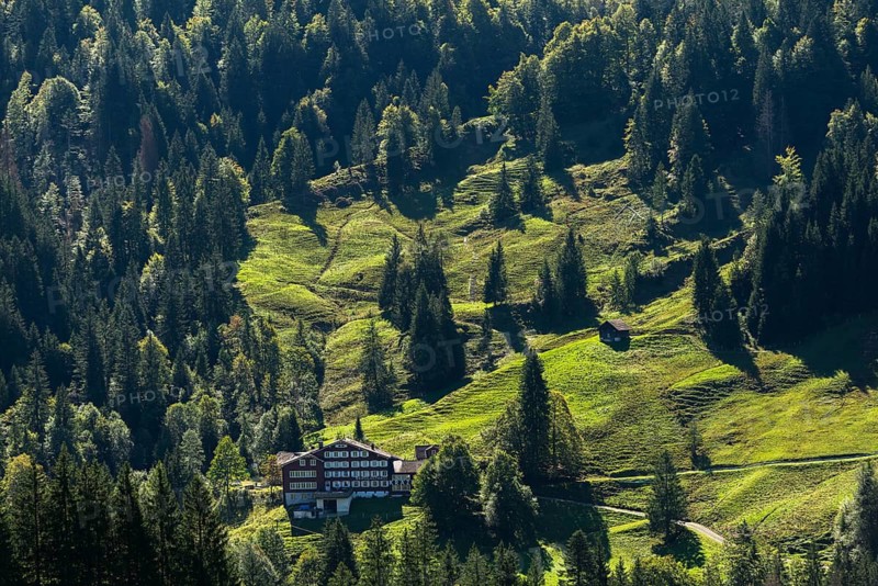 Urnäsch, mountain inn, mountain pasture, forest, Canton Appenzell, Ausserrhoden, Appenzell Alps, Switzerland