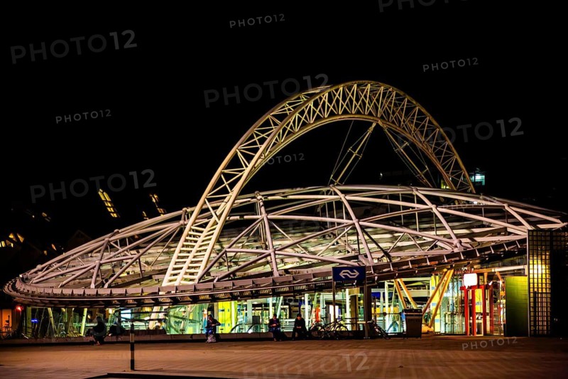 Rotterdam Blaak railway station at night, city panorama, Rotterdam, Netherlands
