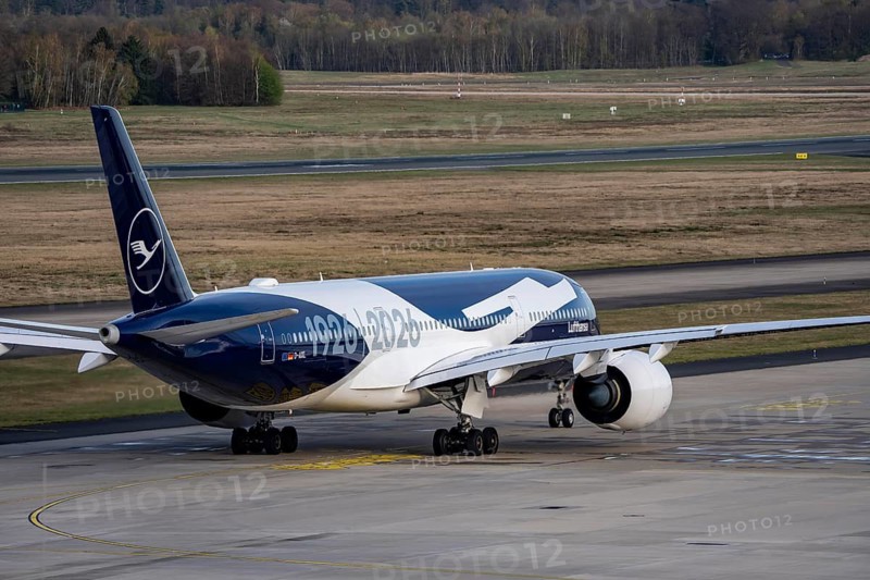 Special flight to mark Lufthansa's 100th anniversary, on Easter Monday 2026, Airbus A350-900, christened Rostock, with special livery on takeoff from Cologne-Bonn airport, CGN
