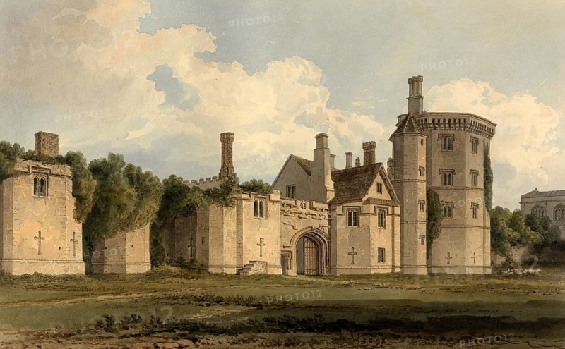 West Front of Thornbury Castle, Gloucestershire, England, digitally restored reproduction of a 19th-century original by John Buckler, Record date not stated, West Front of Thornbury Catle, digitally restored reproduction of a 19th-century original, Record date not stated