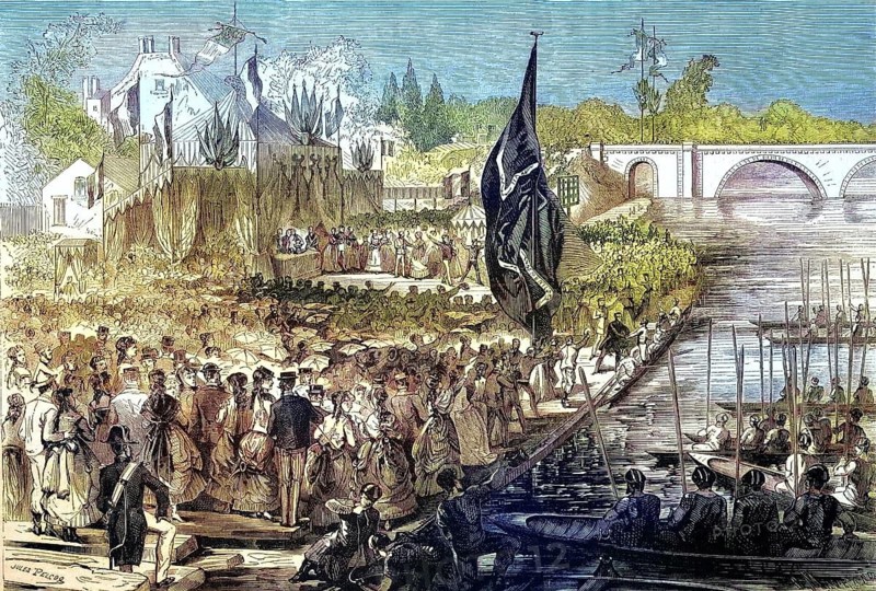 Great Regatta of Sevres on 17 May 1869, Suburb of Paris, France, Historical, digitally restored reproduction of a 19th century original