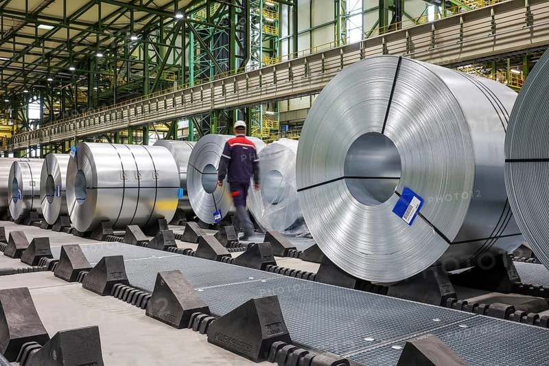 Dortmund, North Rhine-Westphalia, Germany, ThyssenKrupp Steel, FBA 10 hot-dip galvanising line 10, on the site of the Westfalenhütte, steel sheets are hot-dip galvanised here, the finished steel coils are ready for rail transport directly to the end customer in the automotive industry. The new thyssenkrupp plant has the gas consumption of a medium-sized city. The material that is processed in Dortmund is transported by rail from the blast furnace site in Duisburg