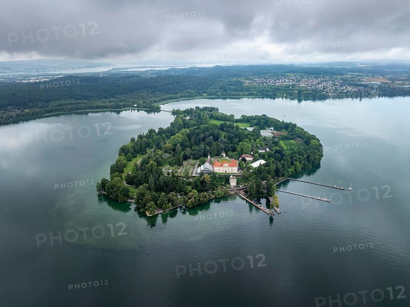 Aerial view of the island of Mainau in Lake Constance, district of Constance, Baden-Württemberg, Germany