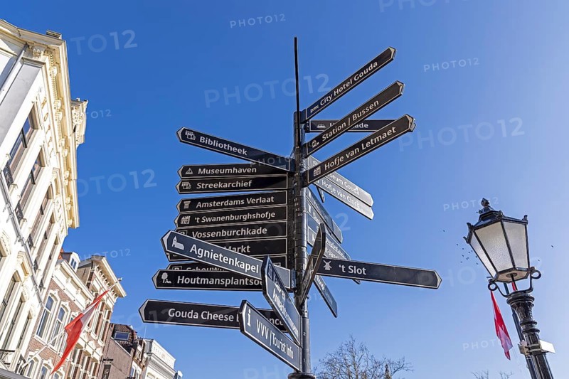 Road sign, Market Square, Gouda, Holland, Netherlands