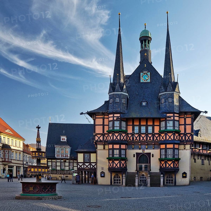 Market square with town hall, Wernigerode, Harz, Saxony-Anhalt, Germany