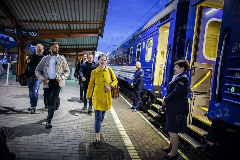 Annalena Bärbock (Alliance 90/The Greens), photographed at Medyka station in front of her departure on a train to Kyiv. Przemysl, 20.05.2024. Photographed on behalf of the Federal Foreign Office