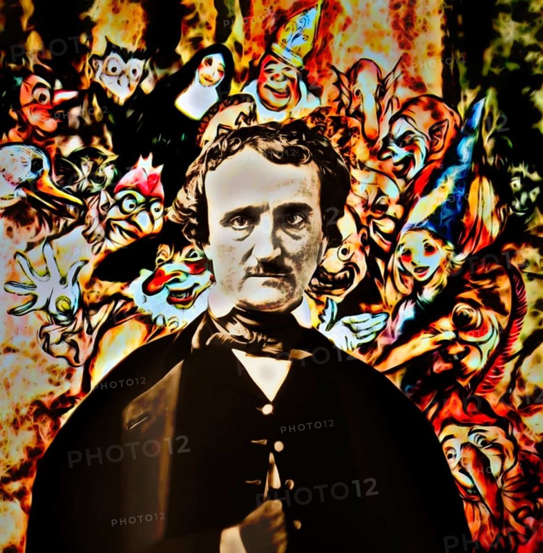 Portrait of Edgar Allan Poe, The Masque of the Red Death, illustration from Poe's Tales of Mystery & Imagination by Arthur Rackham, digitally edited