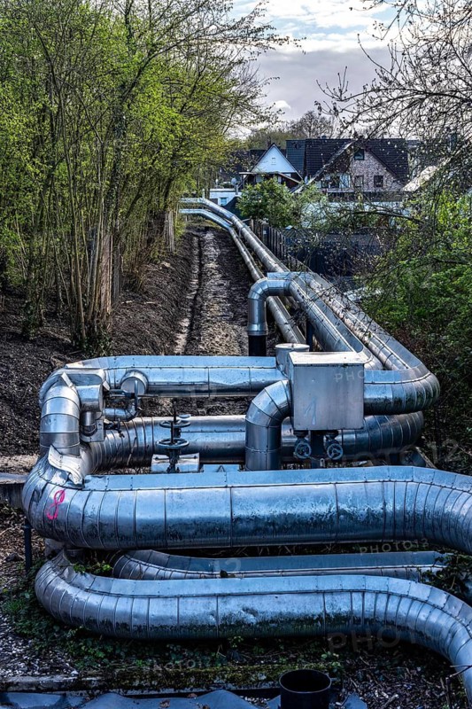 District heating pipeline from UNIPER coal-fired power plant Datteln 4, cogeneration, generation of electricity and district heating, district heating lines, transport district heating via a district heating line to Recklinghausen, providing district heating to over 100, 000 households in Datteln and Recklinghausen, North Rhine-Westphalia, Germany