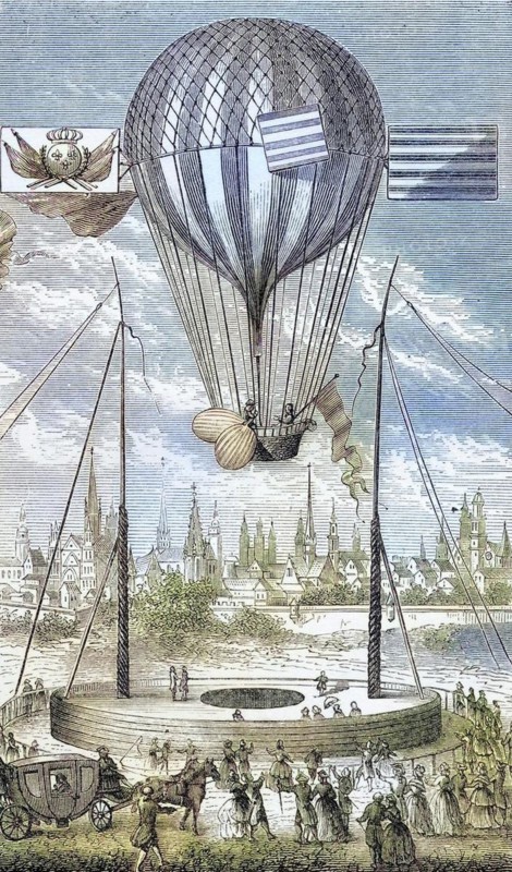 First flight with a dirigible balloon from Dijon 12 June 1784 by Louis Bernard Guyton de Morveau, First flight with a dirigible balloon from Dijon 12 June 1784 by Louis Bernard Guyton de Morveau From the book Wondeful Balloon Ascents or The Conquest of the Skies published c 1870, Historic, digitally restored reproduction from a 19th century original, Record date not stated