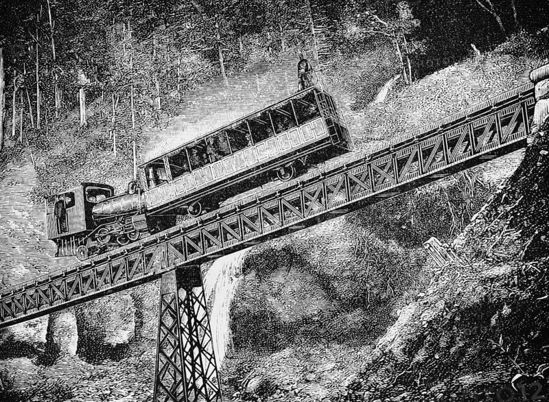 With the Rigi Railways to the alpine Rigi Kulm summit (1797m) Alps, a locomotive pushes the passenger wagon, cog railway, extreme gradient, tourism, technical construction, travel, Switzerland, historical illustration 1885