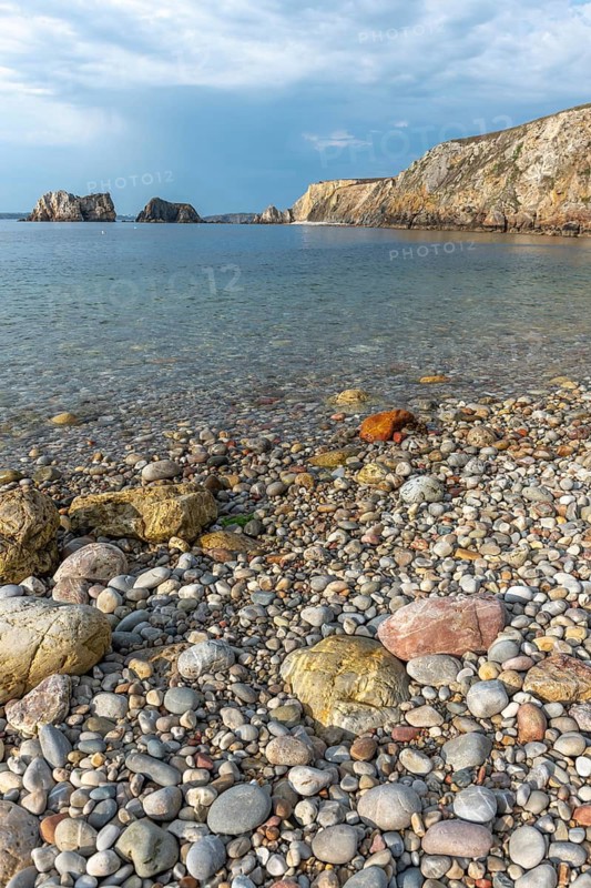 Pebble Beach on the Atlantic coast. Camaret, Crozon, Finistere, Brittany, France