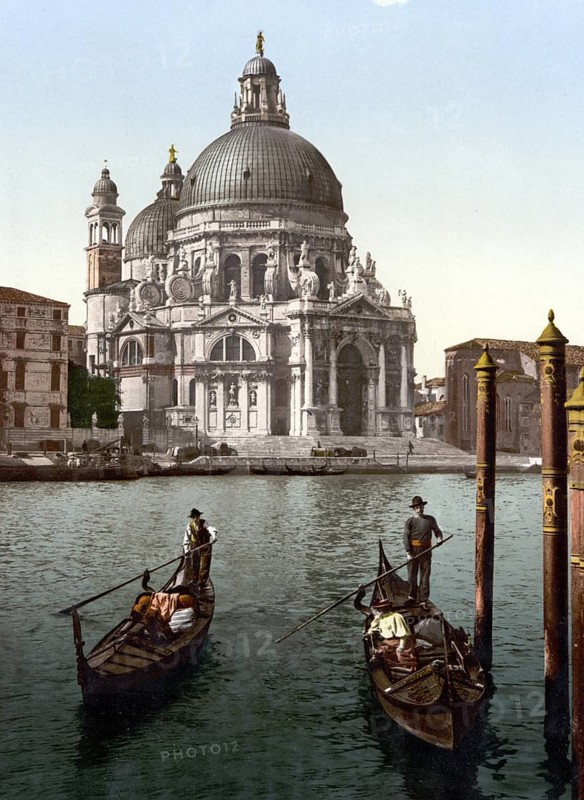 Santa Maria della Salute, Saint Mary of Health, commonly known simply as the Salute, is a Roman Catholic church and minor basilica located at the Punta della Dogana in the Dorsoduro sestiere, Venice, Italy, historical, digitally restored reproduction of a 19th century original, date not known, Saint Mary of Health, commonly known simply as the Salute, is a Roman Catholic church and minor basilica located at the Punta della Dogana in the Dorsoduro sestiere, Venice, Italy. century, Aufnahtemdatum nicht bekannt, Saint Mary of Health, commonly known simply as the Salute, is a Roman Catholic church and minor basilica located at the Punta della Dogana in the Dorsoduro sestiere, Venice, Italy, Historic, digitally restored reproduction from a 19th century original, Record date not stated