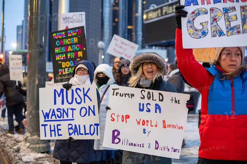 Detroit, Michigan USA - 17 February 2025 - People say 'No Kings on Presidents Day' in response to what they say are President Trump's and Elon Musk's undemocratic actions. The event was organized by 50501