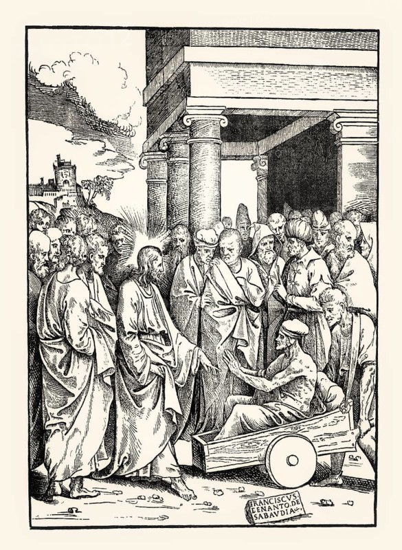 Healing the paralytic at Capernaum, 16th century, by Francesco Denanto, after Girolamo da Treviso, facsimile of the 19th century