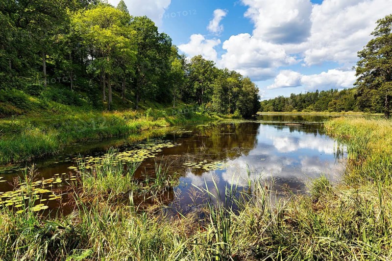 Picturesque lake, idyllic landscape near Stenhammar Castle, Flen, Södermanland County, Sweden