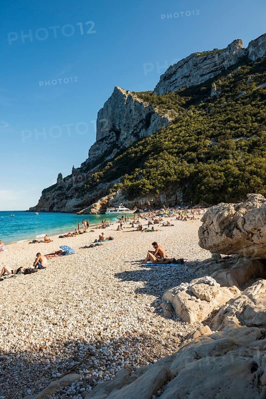 Cliffs and beach, Cala Sisine, Gulf of Orosei National Park, Parco Nazionale del Gennargentu e del Golfo di Orosei, Baunei, Nuoro, Sardinia, Italy