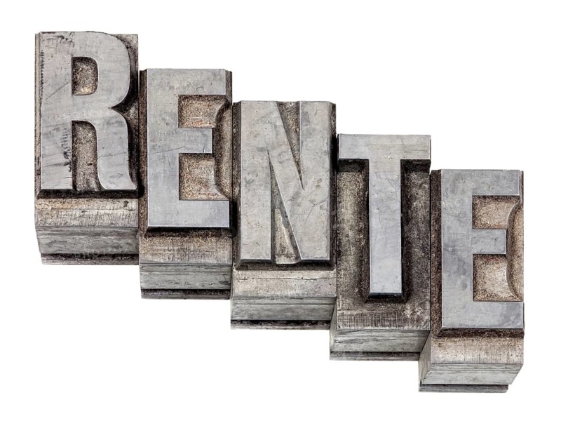 The word Rente, German for pension, Hot metal printing setting, old letters made of lead for letterpress printing, Lettern aus dem Buchdruck, Bleisatz