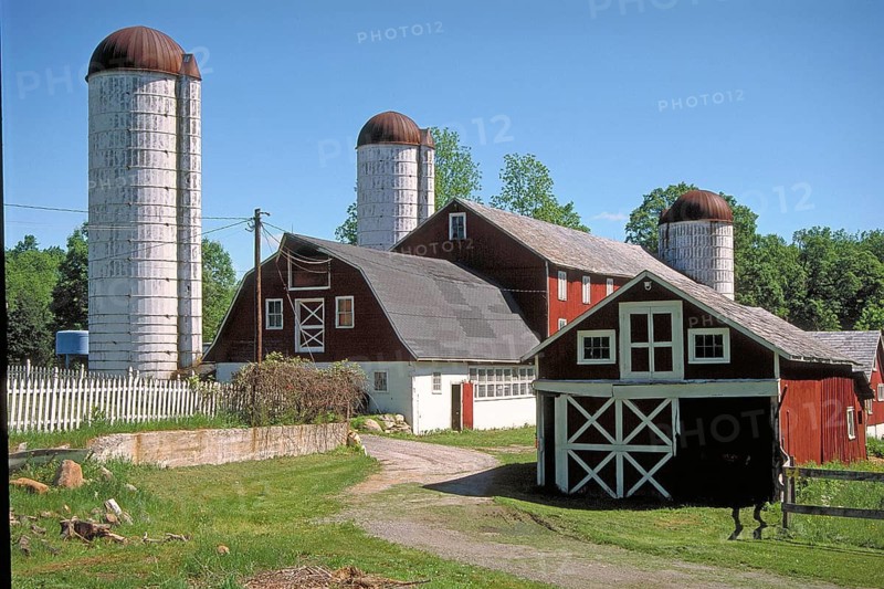 Dairy farm with silo towers, Marksborow, New Jesey, USA