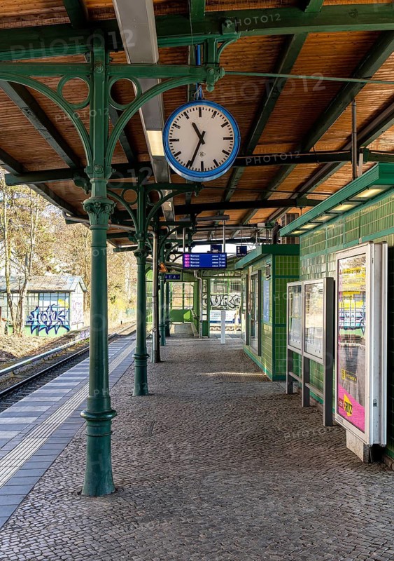 S-Bahn platform with historic structures at Lichterfelde West station, Berlin, Germany