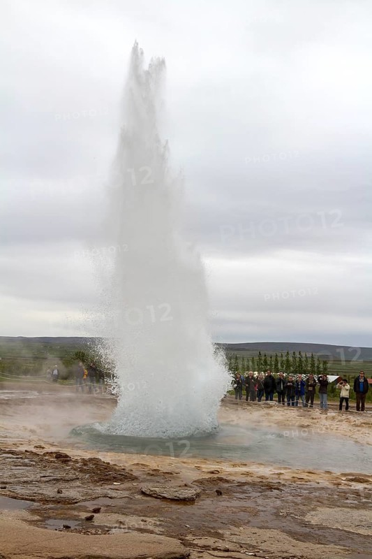 Eruption of the Strokkur geyser, hot springs, high temperature area in the Haukadalur valley, Golden Circle, South Iceland, Iceland