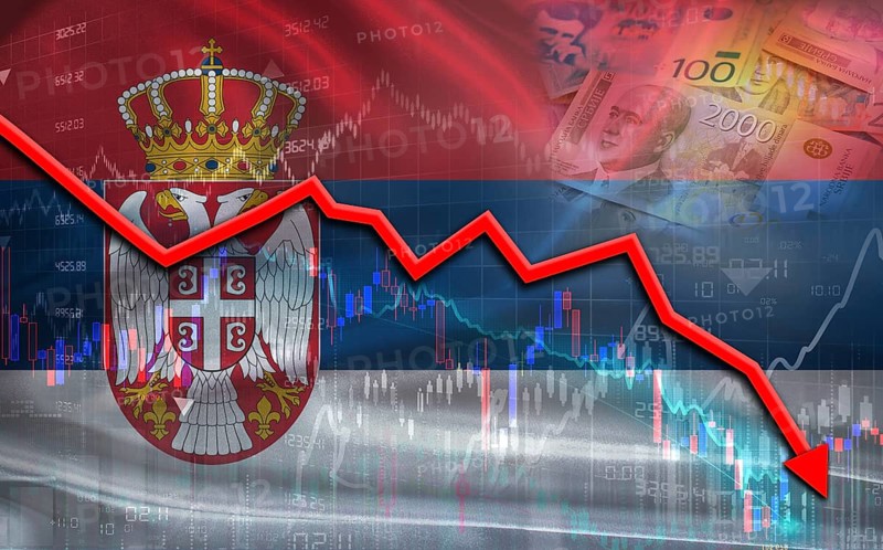 Serbia financial fall on economy market. Serbian financial crisis on economic graph