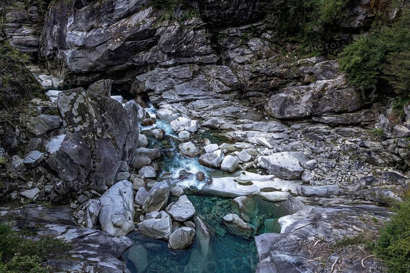 Rocks, rock formations, Verzasca River, near Lavertezzo, Verzasca Valley, Valle Verzasca, Canton Ticino, Switzerland