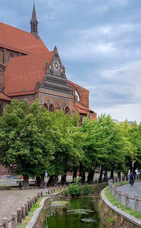 St Mary's Church with moat, Wismar, Mecklenburg-Western Pomerania, Germany