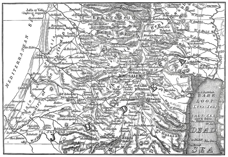 Historical map from 1859, Judea, Southern Levant, now part of Palestine and Israel