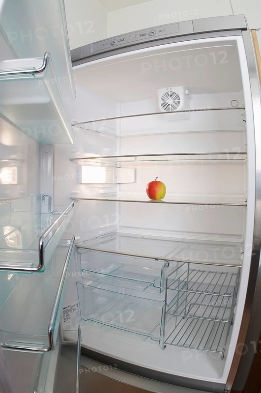 Almost empty fridge with just one apple, Diet, Losing weight