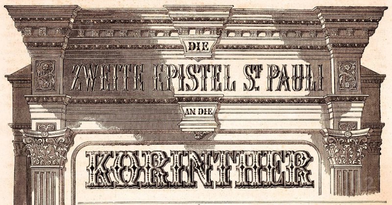 Title, Second Epistle Paul to the Corinthians, New Testament, letter, Bible, historical illustration 1850