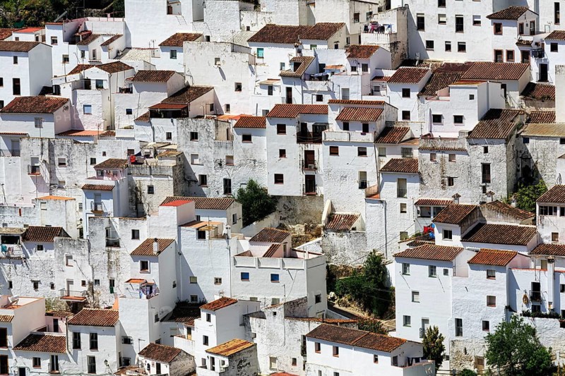 Typical white village of Casares, houses on the hillside, close-up, Route of the white villages, Malaga, Andalusia, Spain