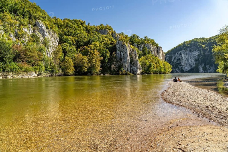 Danube beach at the Weltenburger Enge, Danube gorge near Weltenburg, Bavaria, Germany