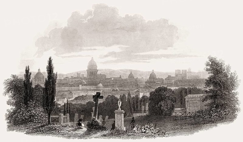 Panorama of Paris with Notre-Dame de Paris, antique steel engraved print, 1831