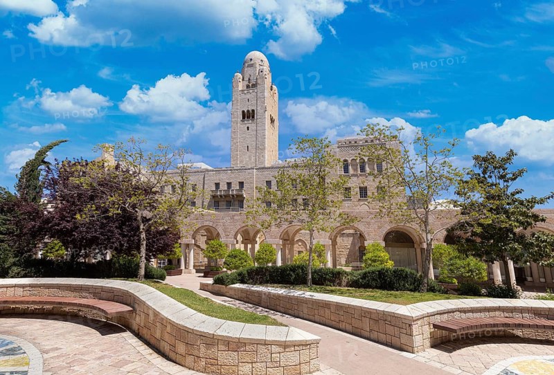 Jerusalem, Israel, 17 April, 2022: Jerusalem International YMCA landmark bell tower and hotel in historic city centre