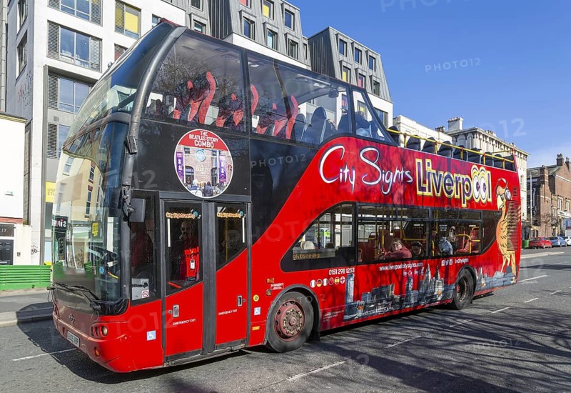 Liverpool City Sights red double-decker open -top tour bus, Liverpool, Merseyside, England, UK