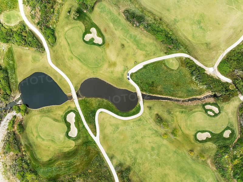 Detail at the La Hacienda Links Golf Resort. Aerial view. Drone shot. Cádiz province, Andalusia, Spain