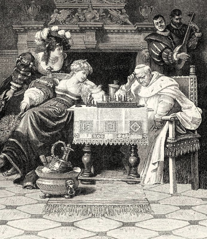 ACT II., SCENE I., Bamberg, The Bishop and Adelaide, scene from Götz von Berlichingen, drama by Johann Wolfgang von Goethe