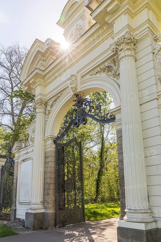 The neo-baroque Eagle Gate on the north side of Keesschen Park in Markkleeberg, Saxony, Germany